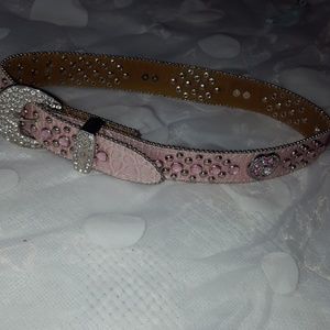 Pink genuine leather rhinestone belt